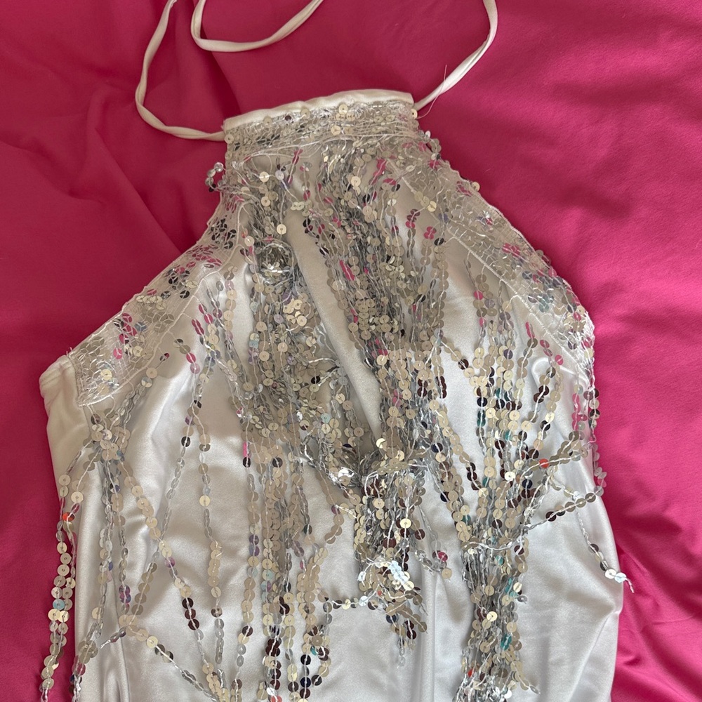 Silver Sequin Halter Swim One Piece